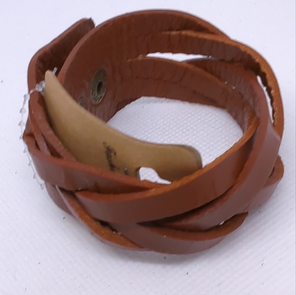 Rust Braided Faux Leather Snap Cuff Bracelet Biker Southwest Style 8.5 inch New - Picture 8 of 11